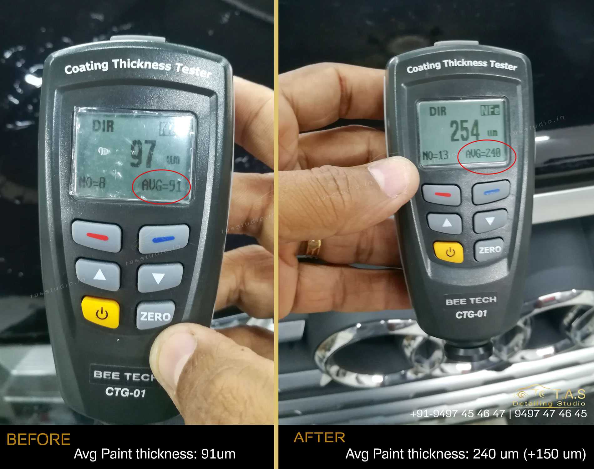 Paint Protection film, thickness check at TAS, Travancore Auto Spa, Detailing Studio