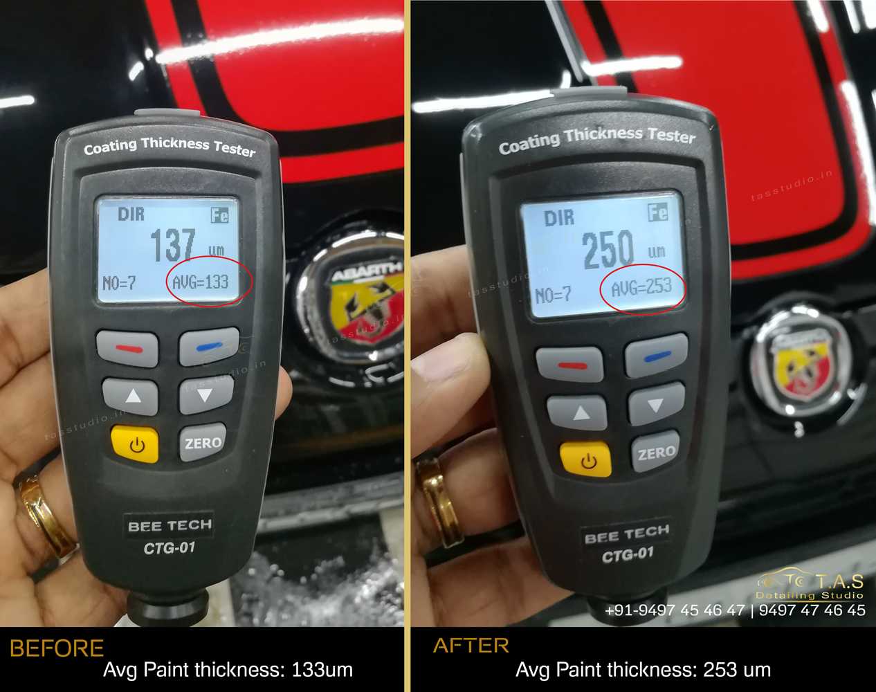 Paint Protection film, thickness check at TAS, Travancore Auto Spa, Detailing Studio