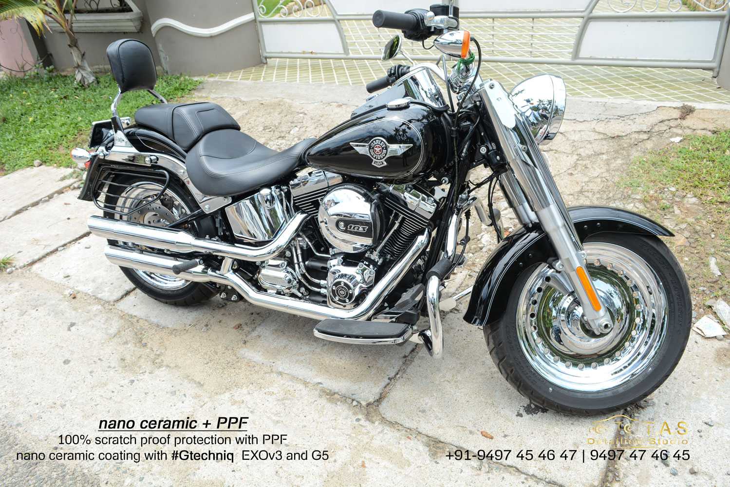 Harley-Davidson Fat Boy, Paint protection film, PPF at TAS, Travancore Auto Spa, Detailing Studio